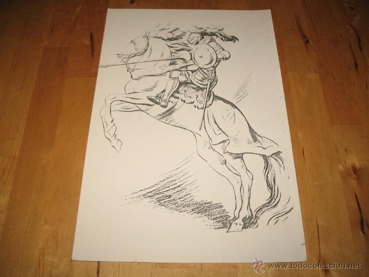 Arte: OBRA DE ARTE LITOGRAF&Iacute;A CABALLERO LUCHANDO CON SU CABALLO EDAD MEDIA DIBUJO SIN USO NO TRABAJADO