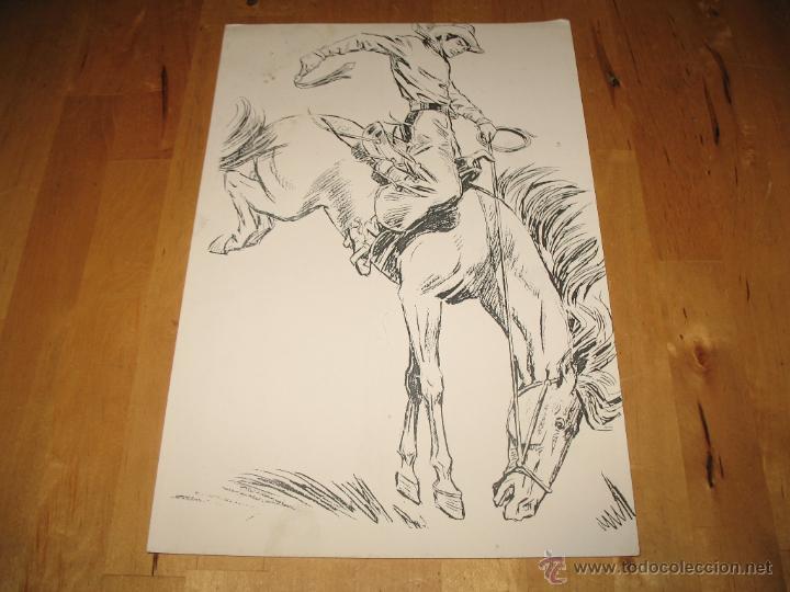 Arte: OBRA DE ARTE LITOGRAF&Iacute;A VAQUERO DOMANDO A UN CABALLO HORSE YEGUA MARE DIBUJO SIN USO NO TRABAJADO