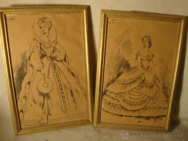 Kunst: ANTIGUO CUADRO LITOGRAFIAS ANTIGUOS TRAJES DE EPOCA ENMARCADO DE EPOCA.