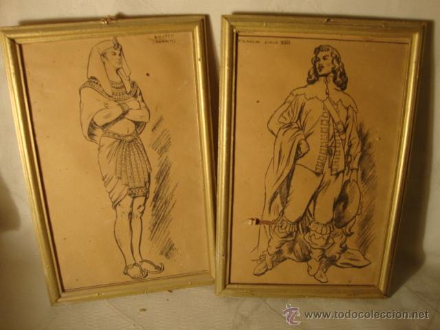 Arte: ANTIGUO CUADRO LITOGRAFIAS ANTIGUOS TRAJES DE EPOCA ENMARCADO DE EPOCA.