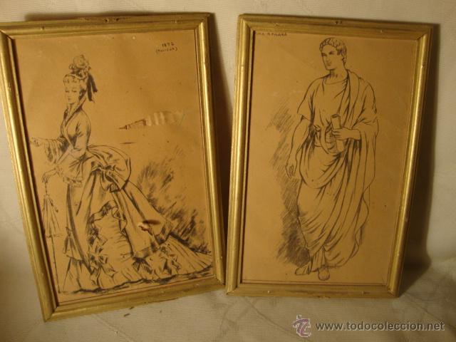 Kunst: ANTIGUO CUADRO LITOGRAFIAS ANTIGUOS TRAJES DE EPOCA ENMARCADO DE EPOCA.