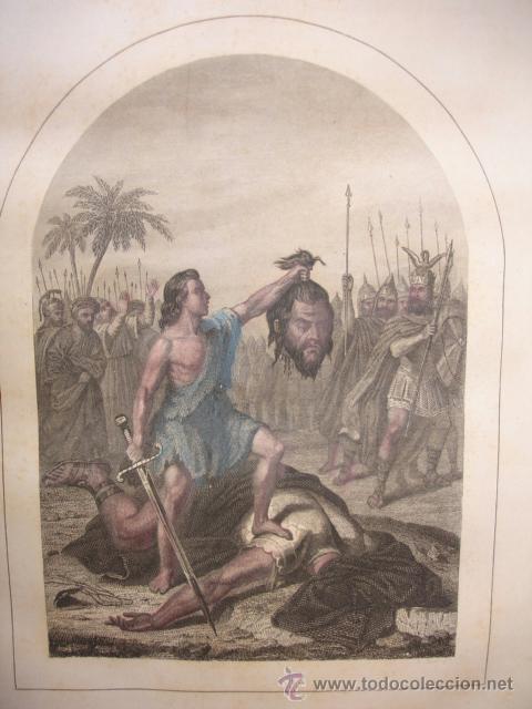 Arte: DAVIZ CORTA LA CABEZA DE GOLIATH .ESCENA BIBLICA.10X14.A&Ntilde;O 1886