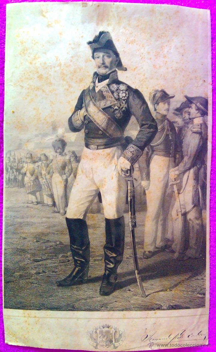 Arte: LITOGRAFIA, FERNANDO FERNANDEZ DE CORDOBA, II MARQUES DE MENDIGORRIA. 37X23. 1850. FIRMADO.