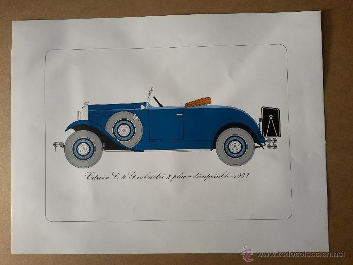 Arte: Litografia (se ve la tinta) del citroen cabriolet 2 plazas descapotable de 1932 de 40 x 30 cms