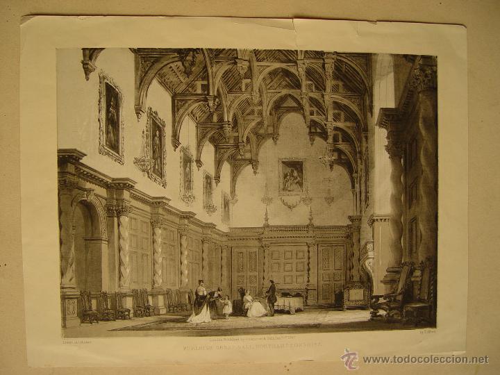 Art: Burghley House, Great Hall - Litograf&iacute;a original de Thomas Allom - 1847