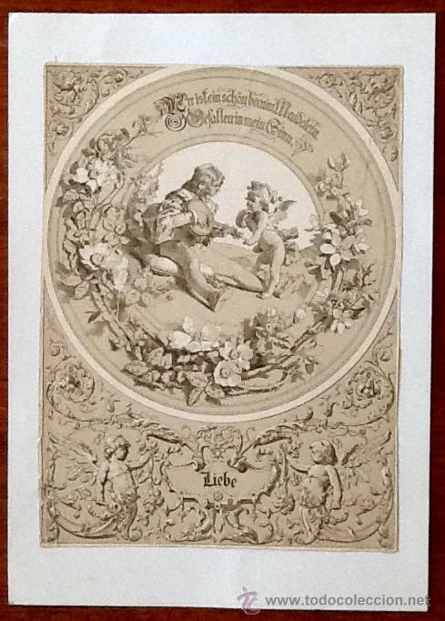 Arte: LITO ALEMAN MONTADA SOBRE CARTON . LIEBE ( AMOR ).ENVIO INCLUIDO EN EL PRECIO.