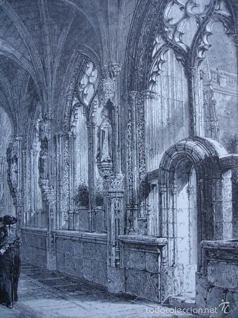 Kunst: TOLEDO CLAUSTRO CATEDRAL  15X22.5  GRABADO INGLES A&Ntilde;O 1870.