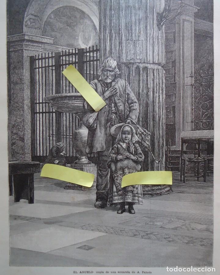 Arte: litografia vintage arte dibujo ilustracion artistica 1882 fabres abuelo nieta vestido iglesia misa