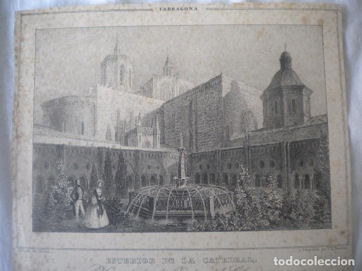 Art: ANTIGUA LITOGRAFIA DE EL EXTERIOR DE LA CATEDRAL DE TARRAGONA. PARCERISA 1840'S.