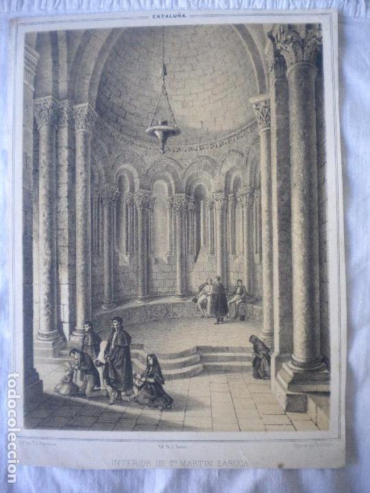 Arte: ANTIGUA LITOGRAFIA DE PARCERISA, INTERIOR DE SAN MARTIN DE ZAROCA 1840'S.