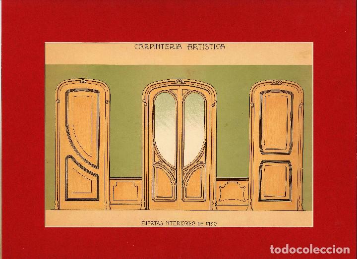 Arte: Puertas interiores. Grabado original 1900 - Foto 1