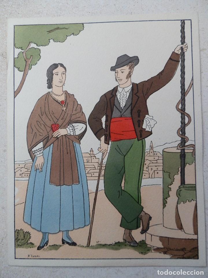 Arte: LITOGRAF&Iacute;A COLECCI&Oacute;N TRAJES T&Iacute;PICOS HUELVA. POR D&acute;IVORI JOAN VILA PUJOL. A&Ntilde;OS 30.