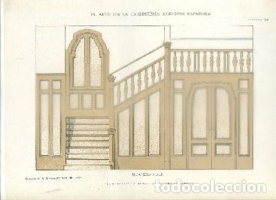 Arte: LITOGRAFIA DE CARPINTERIA MODERNISTA: ESCALERA HALL. LAM. 113. PROY. A. MORAGAS G-CARP-041