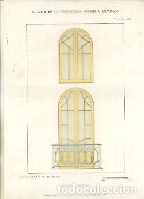 Arte: LITOGRAFIA DE CARPINTERIA MODERNISTA: BALCON Y VENTANA. LAM. 140. PROY. A. MORAGAS G-CARP-047