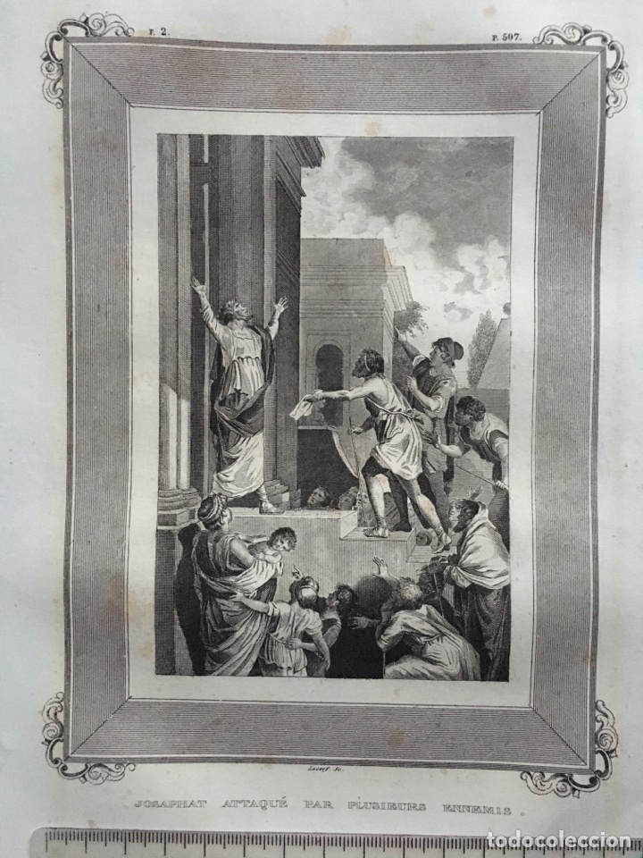 Art: LITOGRAF&Iacute;A FRANC. FINAL S. XIX. JOSAPHAT ATAQUE PAR PLUSIEURS ENNEMIS. LECERF. Sc. 14,5x19 cm