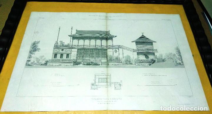 Arte: Litograf&iacute;a a doble p&aacute;gina del pabell&oacute;n chino de la Exposici&oacute;n Universal de Par&iacute;s, 1867. Seg&uacute;n dibu