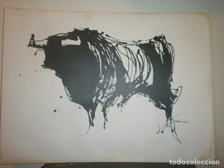Kunst: Litograf&iacute;a toro a una tinta firmada Garbayo sobre cartulina publicidad medida 31 X 43 cm. Mecolvit