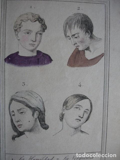 Arte: EXPRESIONES FACIALES HUMANAS  .COLOREADO A MANO . A&Ntilde;O 1848