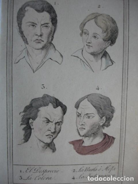 Arte: EXPRESIONES FACIALES HUMANAS .COLOREADO A MANO . A&Ntilde;O 1848