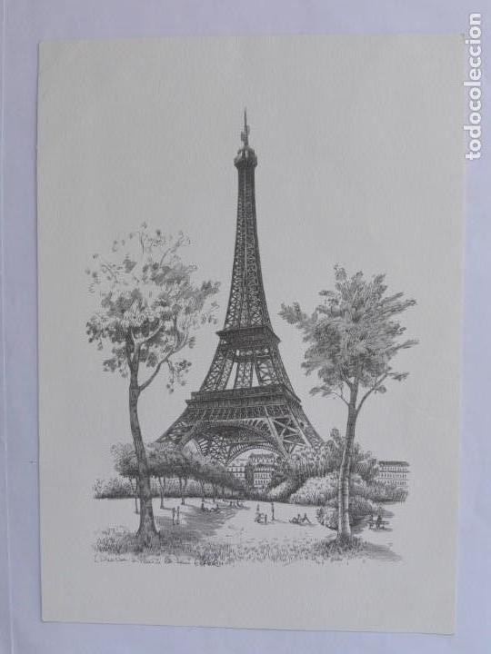 Arte: TORRE EIFFEL &Aacute; PARIS - litograf&iacute;a antigua - Foto 1