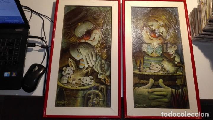 Art: 2 CUADROS VINTAGE LITOGRAF&Iacute;A - EL PAYASO POETA- FERRANDIZ - TAMA&Ntilde;O 50X28 cm