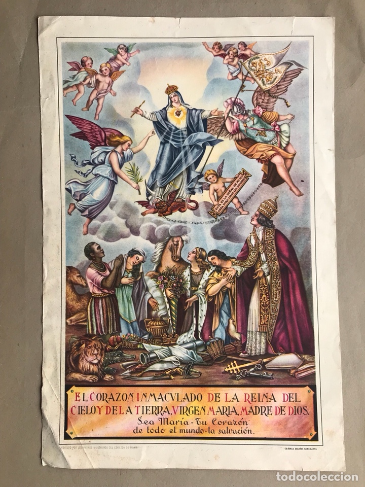 Arte: Espectacular litograf&iacute;a del Coraz&oacute;n Inmaculado de la reina de los cielo y de la tierra.