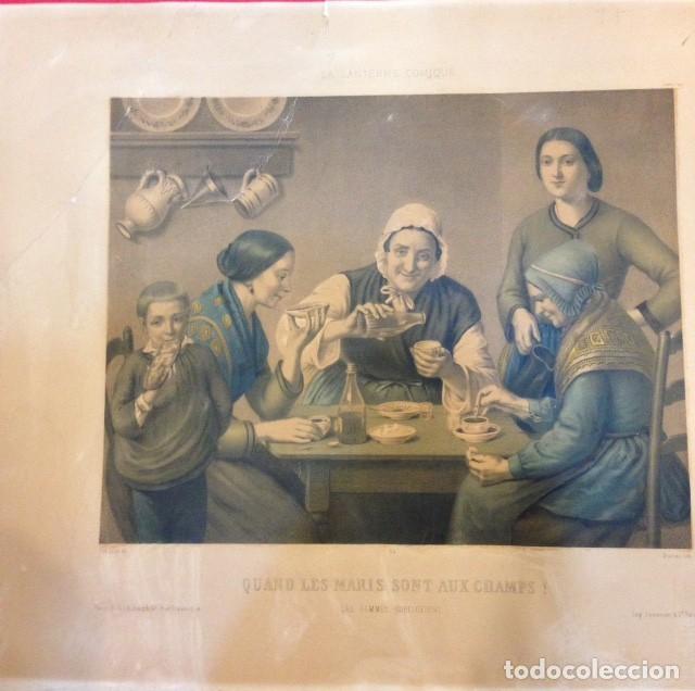 Arte: LITOGRAFIA COLOR. QUAND LES MARIS SONT AUX CHAMPS, TORDEUX, DURIEZ SIGLO XIX