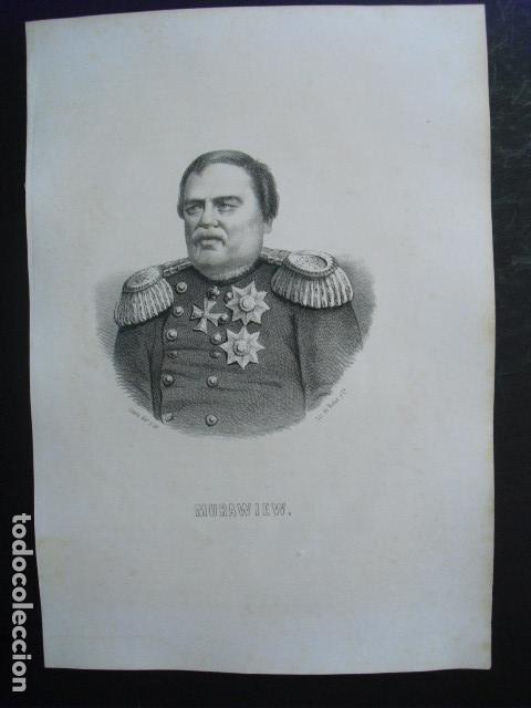 Art: 1867 MURAWIEW GENERAL Y PRINCIPE RUSO DIBUJADO Y LITOGRAFIADO POR LLANT&Aacute; 33X22 CMS