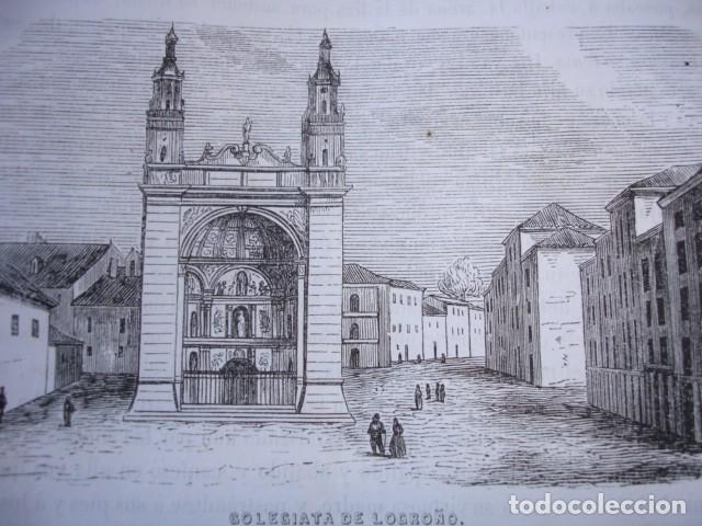 Arte: COLEGIATA DE LOGRO&Ntilde;O .GRABADO ORIGINAL DEL A&Ntilde;O 1849