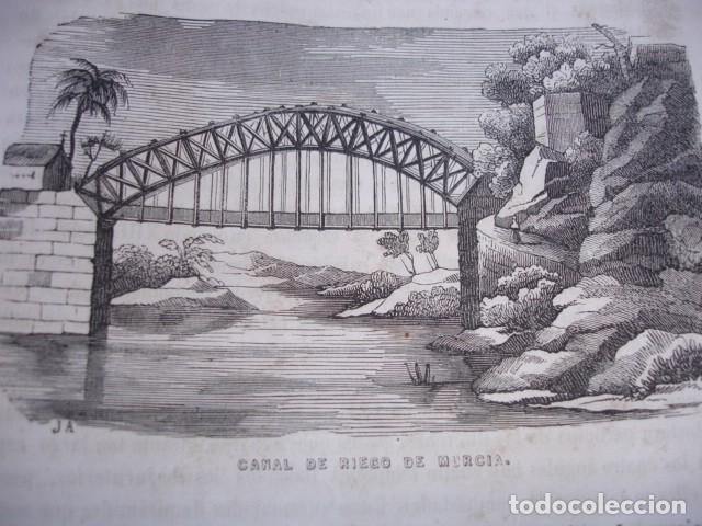 Arte: CANAL DE RIEGO DE MURCIA .GRABADO ORIGINAL DEL A&Ntilde;O 1849