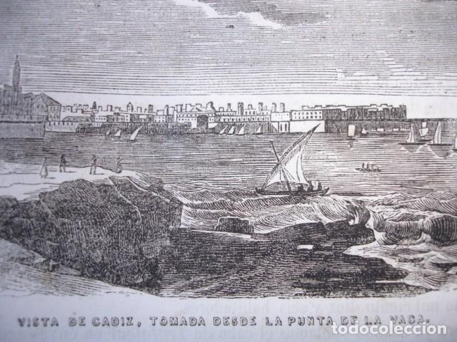 Arte: CADIZ DESDE LA PUNTA DE LA VACA .GRABADO ORIGINAL DEL A&Ntilde;O 1849