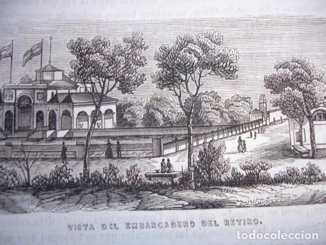 Arte: EMBARCADERO DEL RETIRO.MADRID.GRABADO ORIGINAL A&Ntilde;O 1849