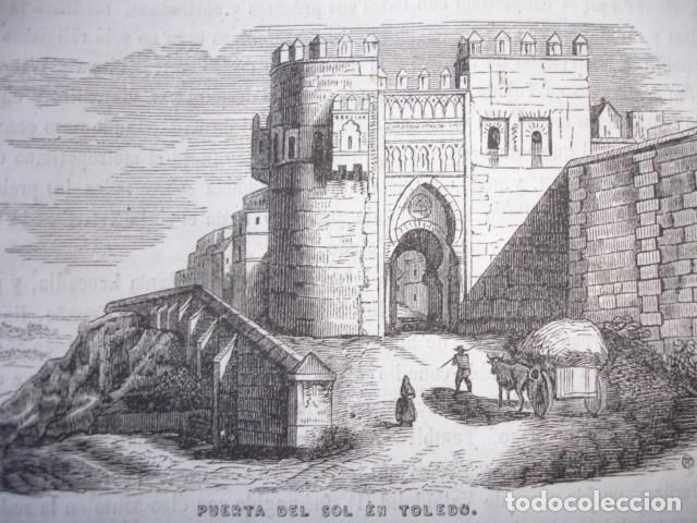 Arte: TOLEDO PUERTA DEL SOL.GRABADO ORIGINAL A&Ntilde;O 1849