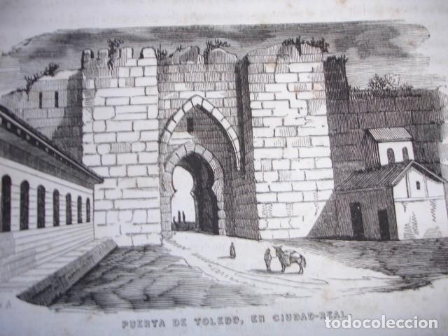 Arte: CIUDAD REAL PUERTA DE TOLEDO .GRABADO ORIGINAL A&Ntilde;O 1849