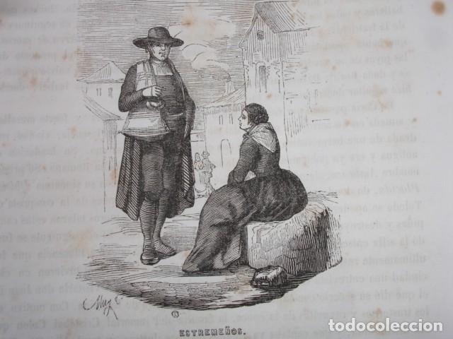 Arte: EXTREME&Ntilde;OS EXTREMADURA .TRAJES DE ESPA&Ntilde;A .GRABADO ORIGINAL A&Ntilde;O 1849