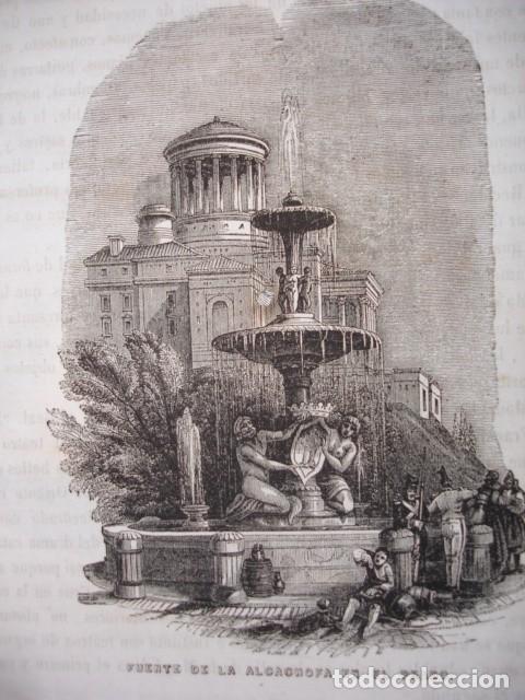 Arte: MADRID FUENTE DE LA ALCACHOFA EN EL PRADO GRABADO ORIGINAL DEL A&Ntilde;O 1849
