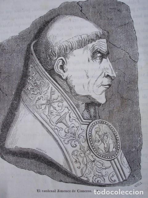 Arte: CARDENAL JIMENEZ DE CISNEROS.GRABADO ORIGINAL A&Ntilde;O 1849