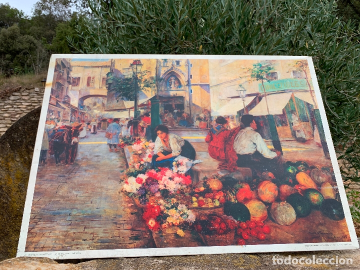 Arte: Antigua plancha litografis Gines Llamas, Badalona. El Born i Sta Maria del Mar. Barcelona. 67x47cms