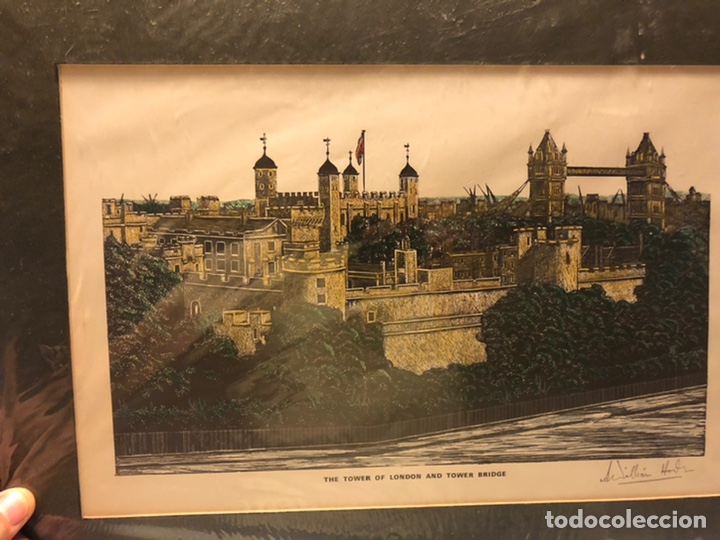 Art: LAMINA COLOREADA Y FIRMADA A MANO POR WILLIAM HORN. THE TOWER OF LONDON AND TOWER BRIDGE. VER DETALL