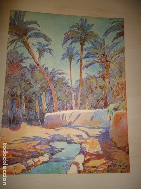 Arte: ELCHE - PALMERAL - ACUARELA DE MARIUS HUBERT-ROBERT 33 x 25 cm.