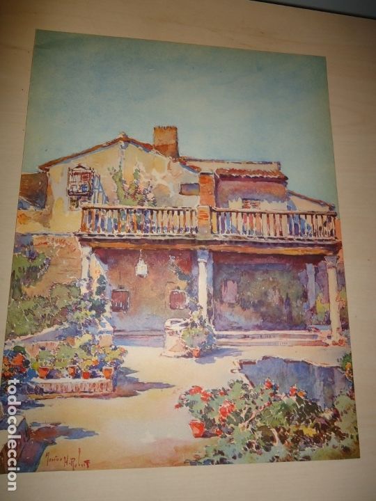 Arte: TOLEDO - LA CASA DEL GRECO - ACUARELA DE MARIUS HUBERT-ROBERT 33 x 25 cm.