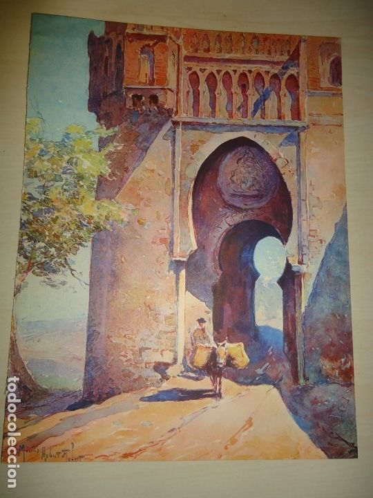 Arte: TOLEDO - LA PUERTA DEL SOL - ACUARELA DE MARIUS HUBERT-ROBERT 33 x 25 cm.