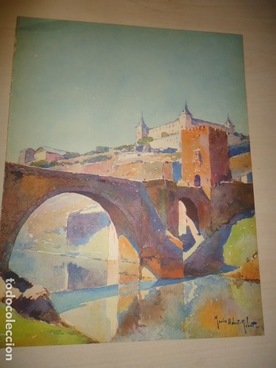 Arte: TOLEDO - PUENTE DE ALC&Aacute;NTARA - ACUARELA DE MARIUS HUBERT-ROBERT 33 x 25 cm.