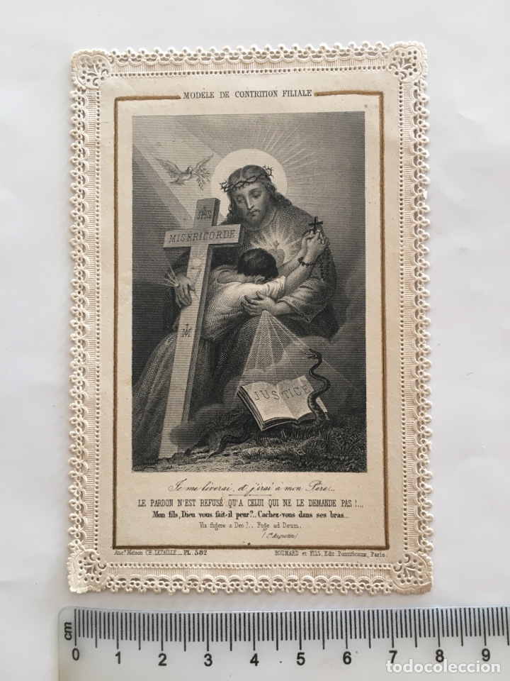 Arte: ESTAMPA RELIGIOSA. LITOGRAF&Iacute;A Y PUNTILLA. MON FILS, DIEU VOUS FAIT .., BOUMARD ET FILS, EDIT. PAR&Iacute;S