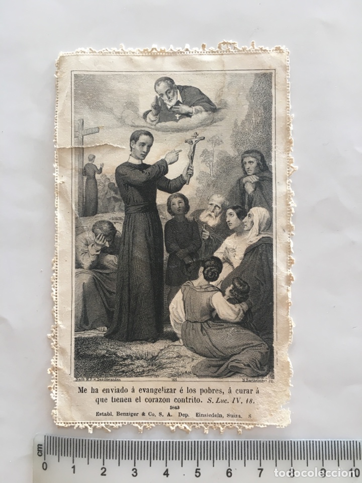 Art: ESTAMPA RELIGIOSA. LITOGRAF&Iacute;A Y PUNTILLA. EVANGELIZAR A LOS POBRES. BENZIGER & CO. SUIZA.