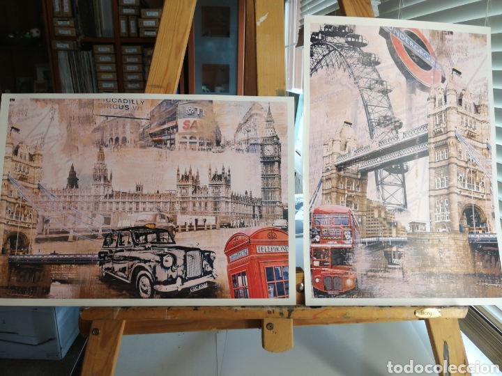 Art: PAREJA LITOGRAFIAS COLLAGE LONDRES, LAMINAS PARA ENMARCAR.
