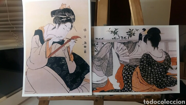 Arte: ORIENTAL GEISHA. PAREJA de LAMINAS LITOGRAFIA de ARTE ETNICO JAPONES