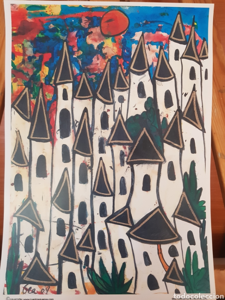 Arte: ARTE NAIF de GEA : PUEBLO ESPA&Ntilde;OL. LAMINA CARTEL LITOGRAFICO. REPROGRAFIA