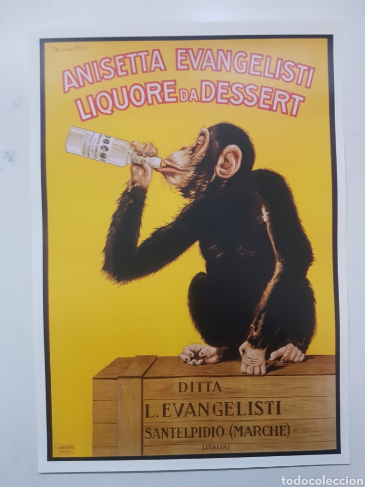 Arte: ANISETTA EVANGELISTI. MONO BORRACHO LAMINA en CARTEL CLASICO LITOGRAFICO. REPROGRAFIA - BEBIDAS