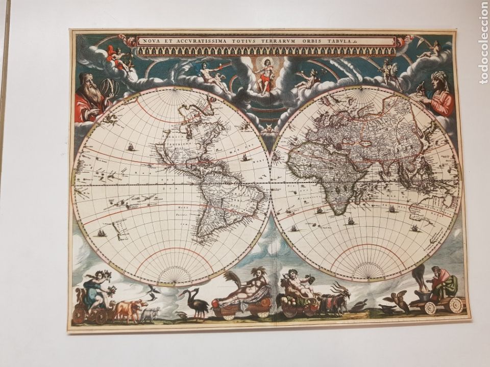 Arte: JAN BLAEU : MAPA MUNDI 1664. LITOGRAFIA LEGAL CON MATRICULA LEGAL DEL EDITOR